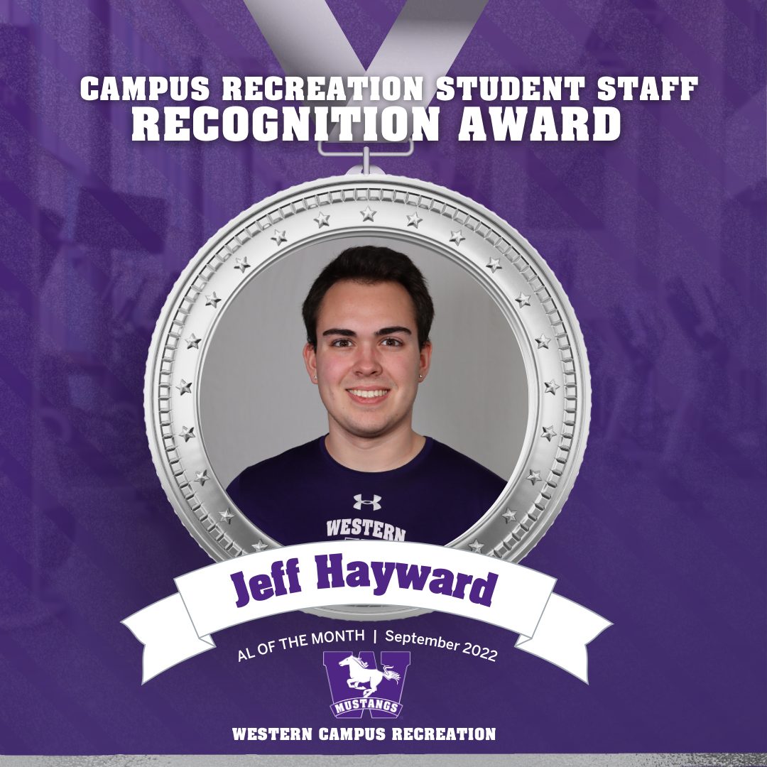 Head shot of Jeff Hayward inside a silver medal graphic that says Student Staff recognition award